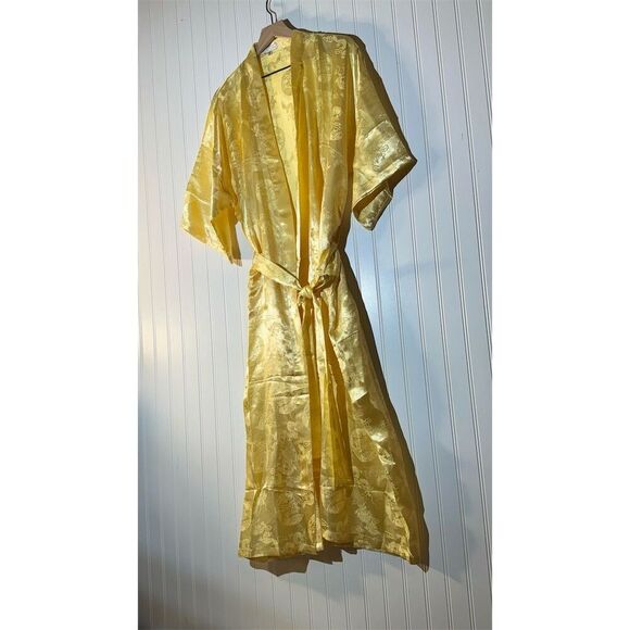 Vintage 100% Silk Yellow Kimono Robe | Dragon Embroidered | Luxury Lounge Wear - Picture 2 of 7